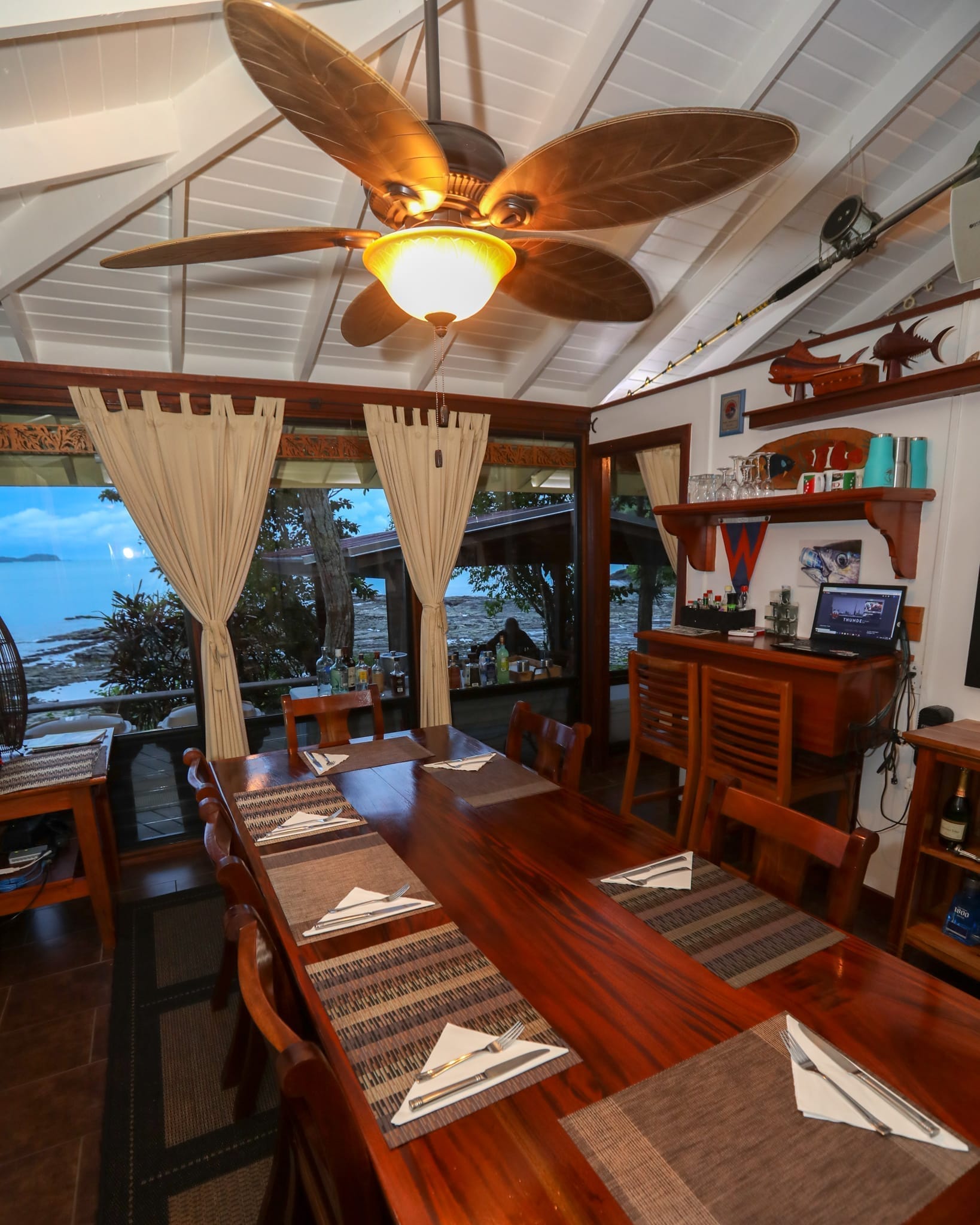 The dining room at the island lodge