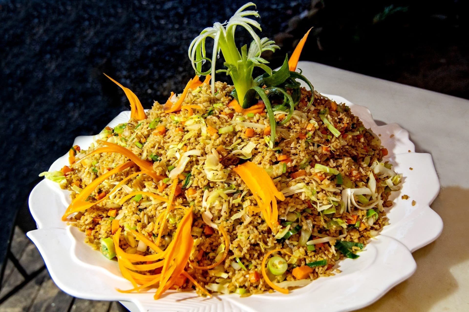 Family-style fried rice at dinner