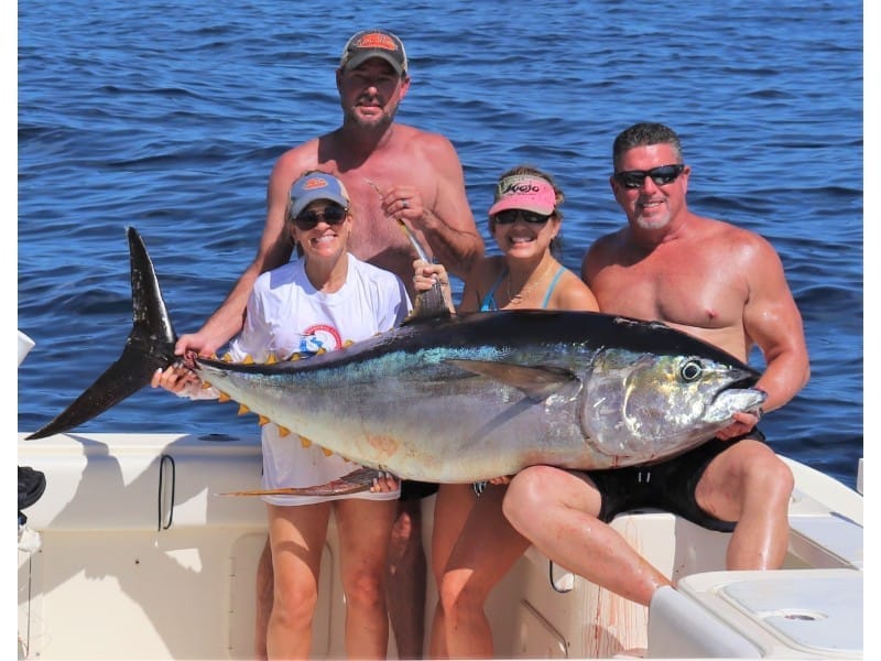 Anglers with tuna, cubera snapper, and roosterfish caught off Panama
